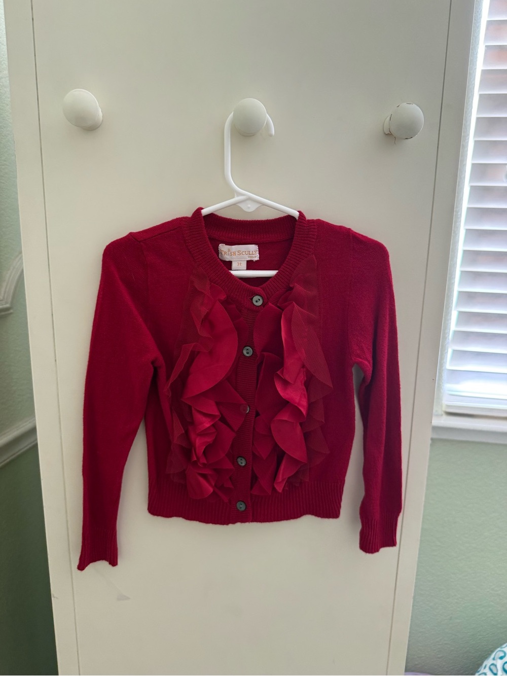 Red Ruffled Cardigan Sweater - Girls
